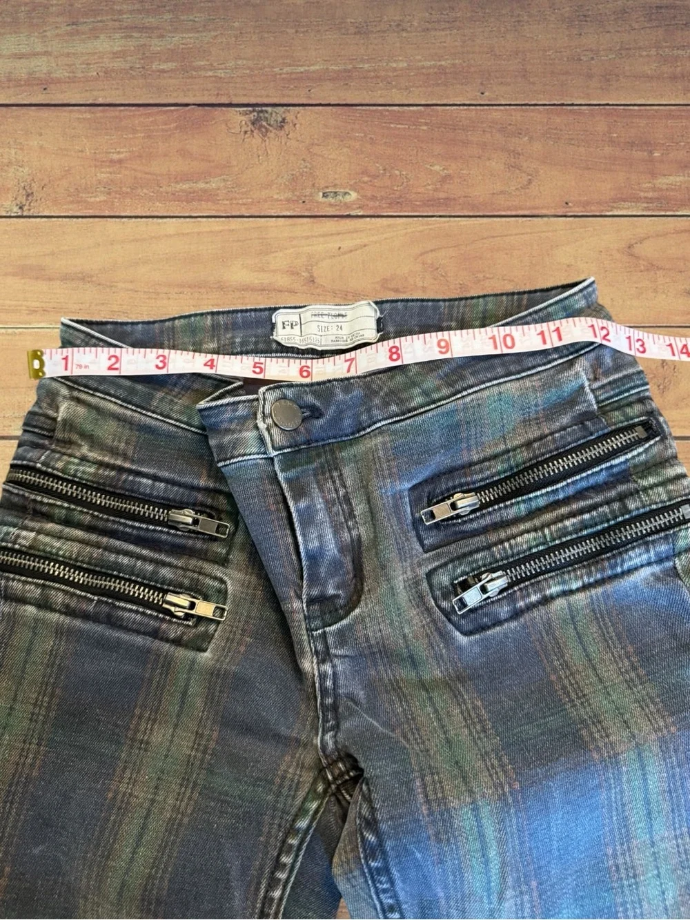 Free People Women's Lennon Tartan Plaid  Ankle  Zip Moto Jeans Size 24